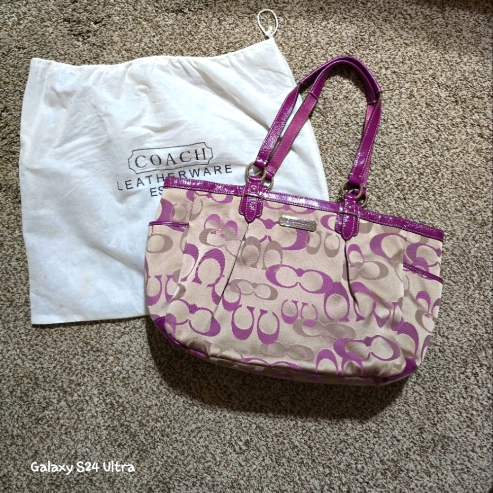Coach Tan And Purple Signature purse